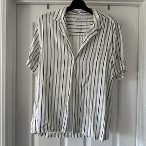 Zara Men's Casual White and Black Striped Shirt